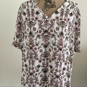 Worthington Short Sleeve Floral Print Top Sz XL